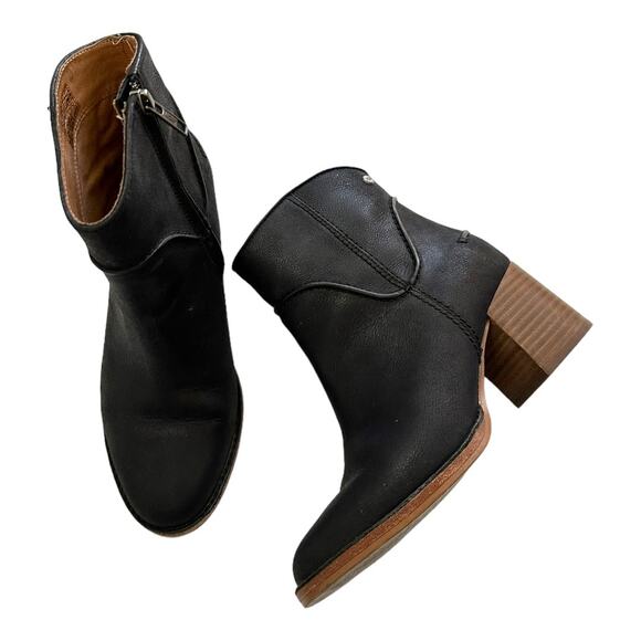 UGG Black Leather Ankle Booties Block Heel Side Zip Size 6.5 - Picture 6 of 10